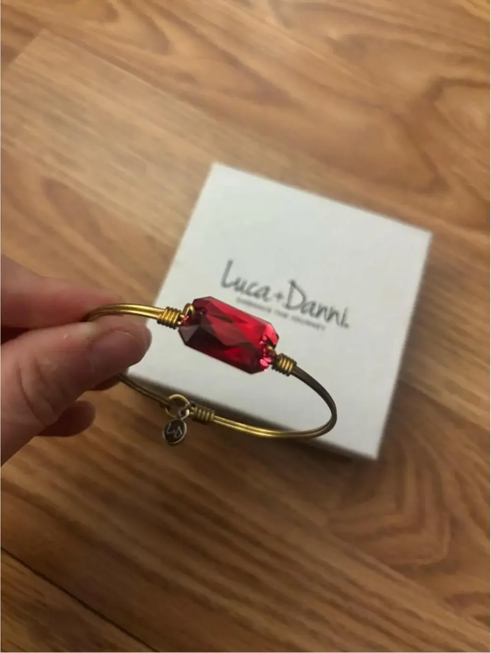 Luca + Danni Dylan Bangle Gold Wire Bracelet with Red Crystal Bead